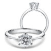 LESF Moissanite Diamond Sier Engagement Ring Classic Round Women's Wedding Gift Size 0.5/1.0 Carat