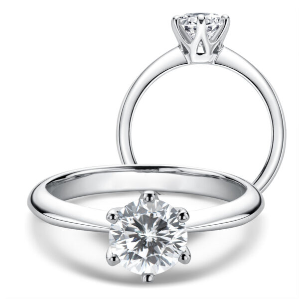 LESF Moissanite Diamond Sier Engagement Ring Classic Round Women's Wedding Gift Size 0.5/1.0 Carat
