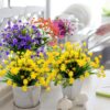 Grunyia 10 Bundles Artificial Fake Flowers, Faux Outdoor Plastic Plants UV Resistant Shrubs Outside Indoor Decorations (Purple-Eucalyptus)