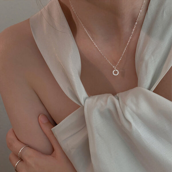 Sterling Sier Necklace Flash Diamond Geometric Double Circle Pendant Female Simple Clavicle Chain Wedding Jewelry Gift