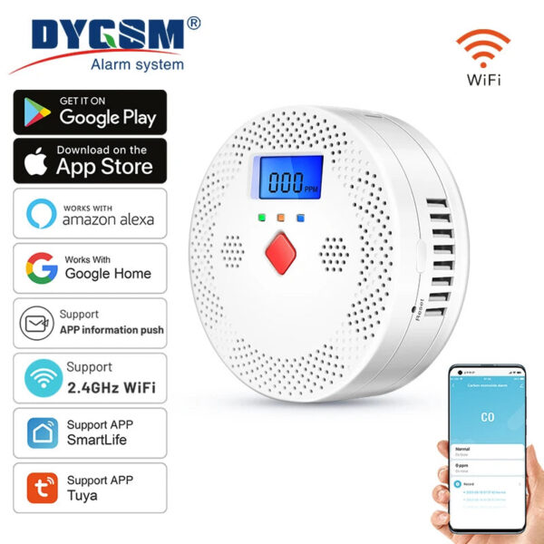 29d9b6f397c29d6a Tuya WiFi Smart Carbon Monoxide Detector Alarm 85dB Sound Warning LCD Digital Display Home Indoor Real-Time CO Monitor Poisoning