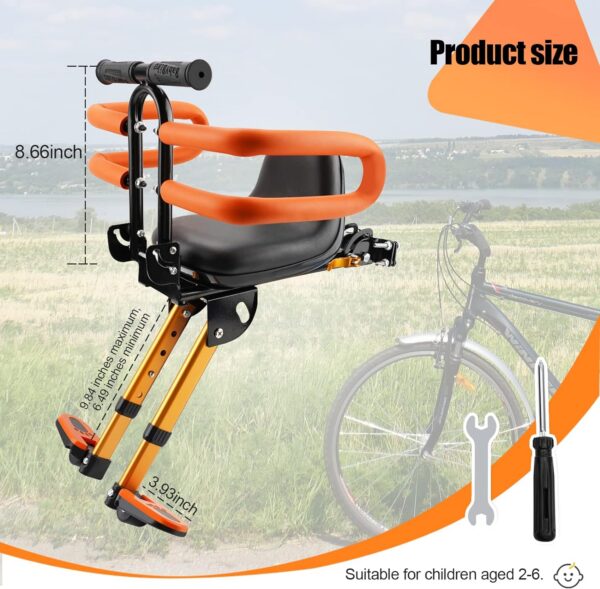 Kids Bike Seat with Handlebar Attachment, Detachable Front Mounted Child Bicycle Seats with Foot Pedals for Children 2~5 Years, Compatible with All Adult Mountain Bikes (Handle+Seat)