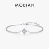 MODIAN 925 Sterling Silver Exquisite Lucky Four Leaf Clover CZ Link Chain Stackable Sweet Bracelet For Women Daily Fine Jewelry