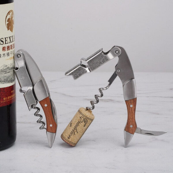 2a128f8fb407ad7b 1pc Stainless Steel Wood Handle Professional Wine Opener Portable Screw Corkscrew Multifunction Beer Cap Bottle