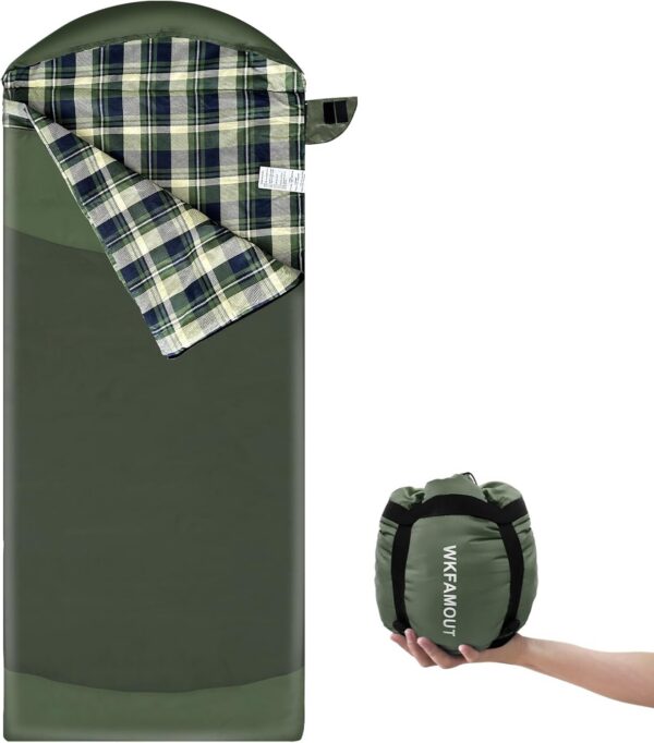 Backpacking Flannel Sleeping Bag Lightweight for Adults Hiking Ultralight Compact Sleeping Bag Portable Warm Weather Summer with Compression Sack
