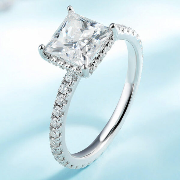 TFGLBU D Vvs1 7*7mm 2CT Princess Cut All Moissanite S Sterg Sliver Ring for Women Dia Wedding Proposal Band Jewelry