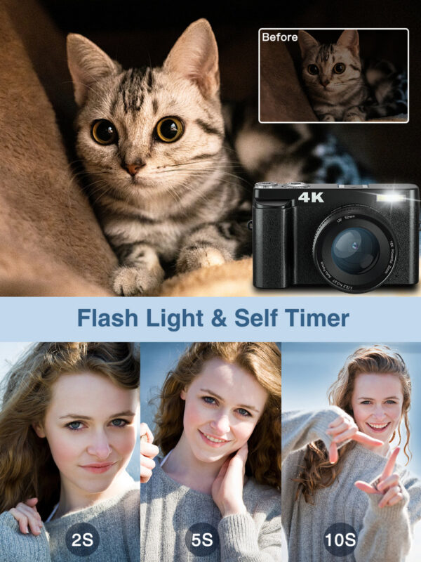 4K Digital for Photography and Video Autofocus Anti-Shake 48MP Compact Vlogging Camera 3'' 180° Flip Screen with Flash