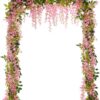 Lvydec Wisteria Artificial Flowers Garland, 4 Pcs Total 28.8ft Artificial Wisteria Vine Silk Hanging Flower for Home Garden Outdoor Ceremony Wedding Arch Floral Decor (Pink)