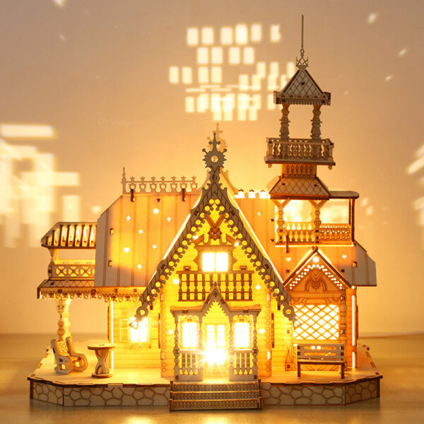 2a99076dc3a17763 Villa 3D Wooden Kit with Light Castle Puzzles Assembly Toy Kid Adult DIY Model Kits Desk Decoration for Gift