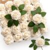 Mocoosy 50Pcs Artificial Rose Flowers, Burnt Orange Fake Roses for Decorations, Real Touch Terracotta Foam Rose Bulk with Stems Rust Floral Arrangements Wedding Valentine's Day Party Home Table Decor