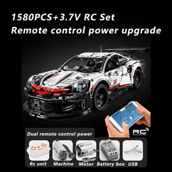 2ab67ef43ac8a908 911Rsr 1580PCS 1:10 Assembled Electric Model Remote Control Lights Building Blocks Sports Car Boy Toy