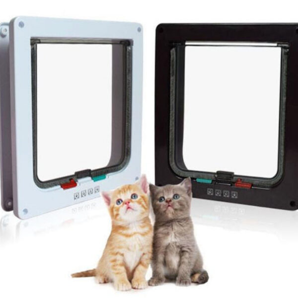 2abffa4c6cc068cb Smart 4 Way Locking Security Lock ABS Plastic Dog Cat Flap Door Controllable Switch Direction Doors Small Pet Supplies