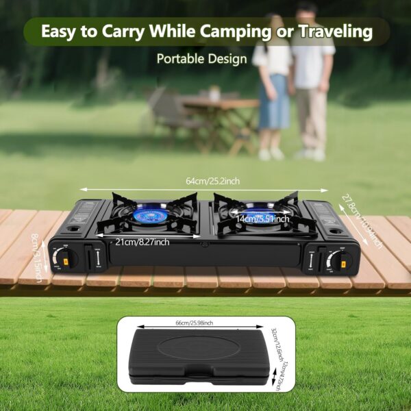 2ac54c393a260c0f Double Burner Butane Stove, Butane Camping Stove Kit with Carrying Case, Portable Auto Ignition Camping Burner for RV, Apartments, Outdoor