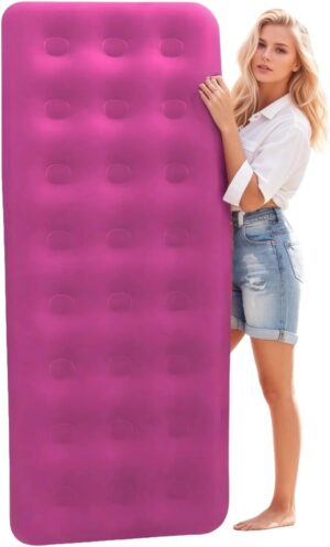 2ae0b202eb0c5c58 Foldable Inflatable air Mattress, Suitable for Indoor and Outdoor air Mattress, Thickened Waterproof, can be Used for Camping Tents (excluding Inflation Tools (Pink, Single)