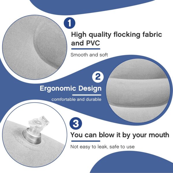 2aea5b7099edcbd3 Maitys 5 Pieces Inflatable Travel Pillow Portable Compact Air Pillow Flocked Fabric Backpacking for Camping Hiking Home Office Sleeping Neck Head Lumbar Support(13.39 x 8.66 Inches,Gray)