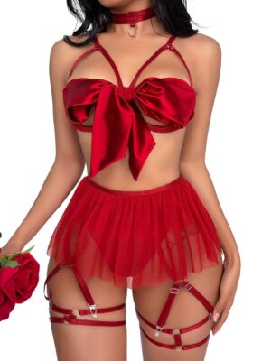 Lilosy Sexy Push Up Garter Skirt Strappy Lingerie Set
