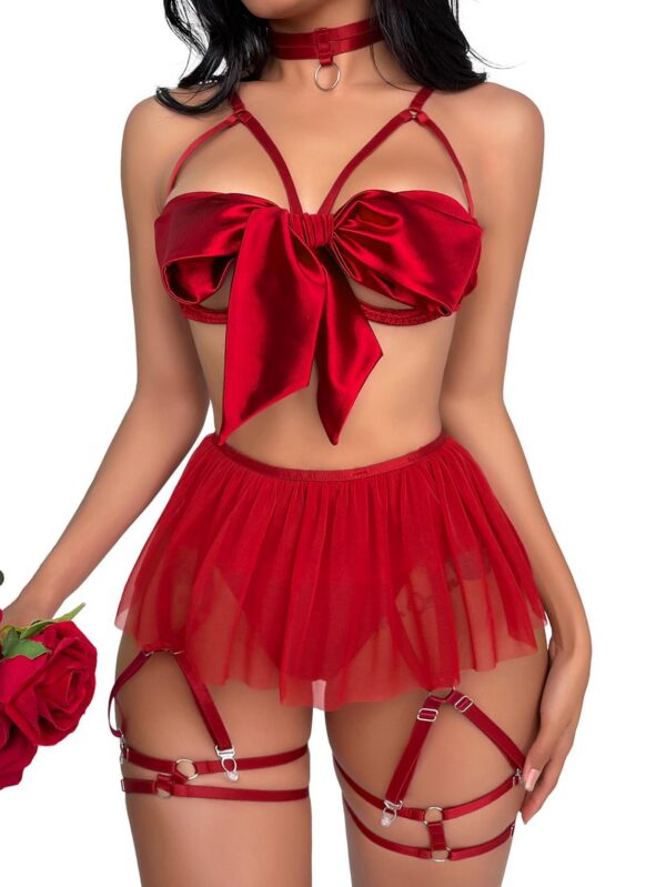 Lilosy Sexy Push Up Garter Skirt Strappy Lingerie Set