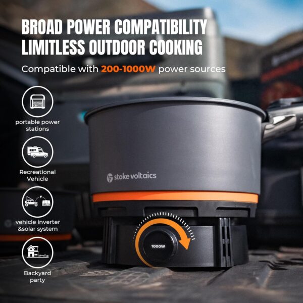 2b1b48212109e2e4 Nomad Cooking System, Electric Camping Stove 200-1000W with Pan & Pot, 120V Portable Outdoor Cooking Gear Set, Windproof Cookware for RV, EV, Overland, Vanlife, Car Camping
