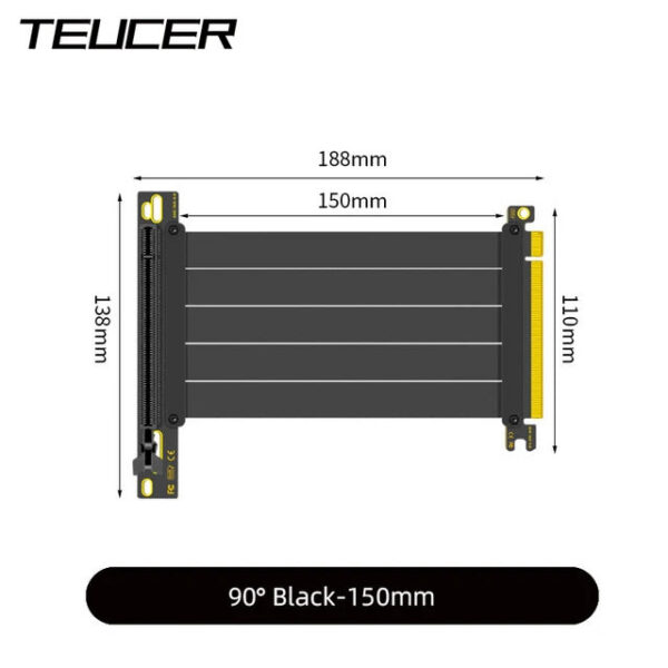 2b1d1336fe6078a9 TEUCER PCI-E 4.0 X16 Riser Cable Video Card Shielded Flexible 90° Mounting GPU Extension Cord Black/White