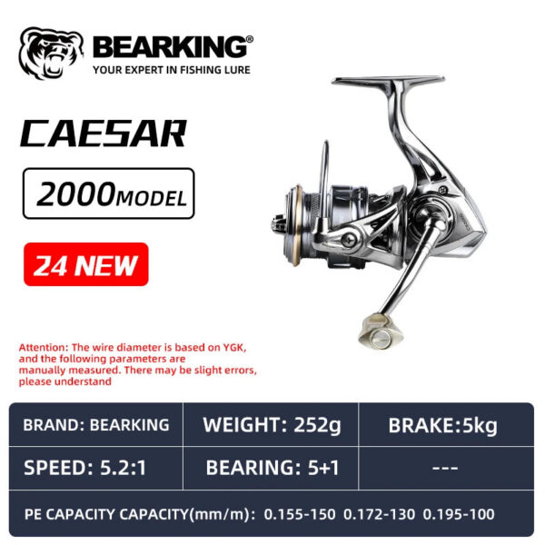 BEARKING CAESAR series 5+1BB stainless steel bearings drive system 5.2:1 fishing reel 15Kg maximum power rotary fishing reel
