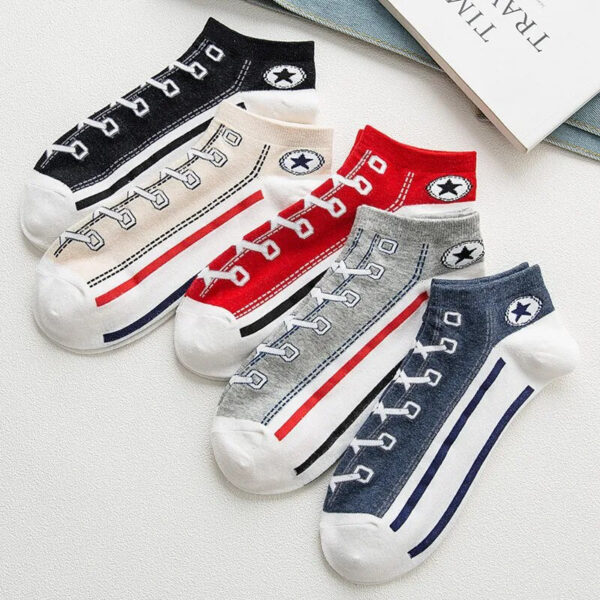 5 Pairs Personality Trendy Men's Shallow Mouth Low Cut Short Tube Cotton Thin Non-slip Boat Socks Sports