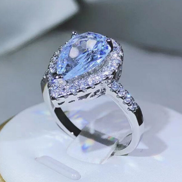 2b3b06f5eea26a83 sterling sier elegant and exquisite drop-shaped white zircon ring with diamonds for ladies fashion jewelry Valentine's day