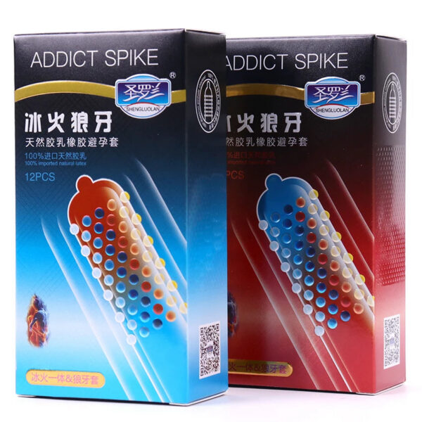 12PCS Erotic Condoms Ice and Hot Feeling Big Particles Spikes Condom G Point Stimulation Sexshop Contraception for Men Sex Toys