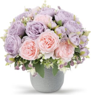 2b4d8c5315ec2171 Artificial Peonies Silk Flowers, Faux Peony Bouquet 4 Bundles Florals Arrangements Decor for Farmhouse Home Boho Wedding Table Centerpiece, Fake Plastic Flowers Bulk for Vase Decoration (Pink Purple)