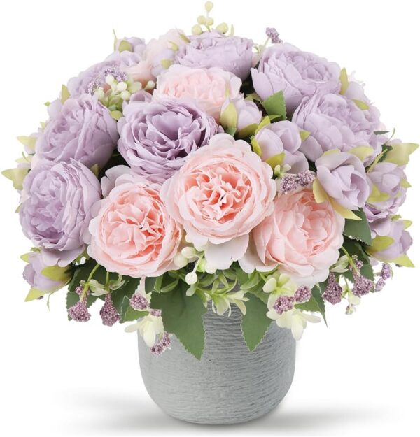Artificial Peonies Silk Flowers, Faux Peony Bouquet 4 Bundles Florals Arrangements Decor for Farmhouse Home Boho Wedding Table Centerpiece, Fake Plastic Flowers Bulk for Vase Decoration (Pink Purple)