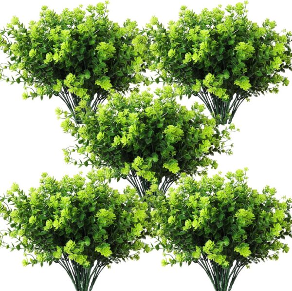 2b5d77c53639280e RECUTMS 12 Bundles Outdoor Artificial Flowers UV Resistant Fake Boxwood Plants, Faux Greenery for Indoor Outside Hanging Plants Garden Porch Window Box Home Wedding Farmhouse Décor(Yellow)