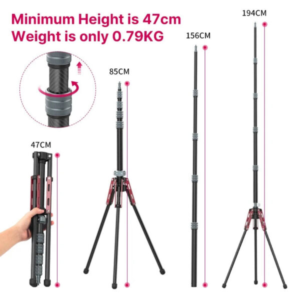 2b5fcfc20a097622 Ulanzi MT-49 1.9M Carbon Fiber Lighting Stand Portable Tripod Photography Light Stand for LED Light Flash Softbox Travel Monopod