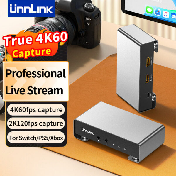 Unnk 4K 60Fps Video Capture Card USB C 3.1 Grabber Live Streaming 2K 120Fps Game Recording for PS5 Xbox Switch Phone Camera