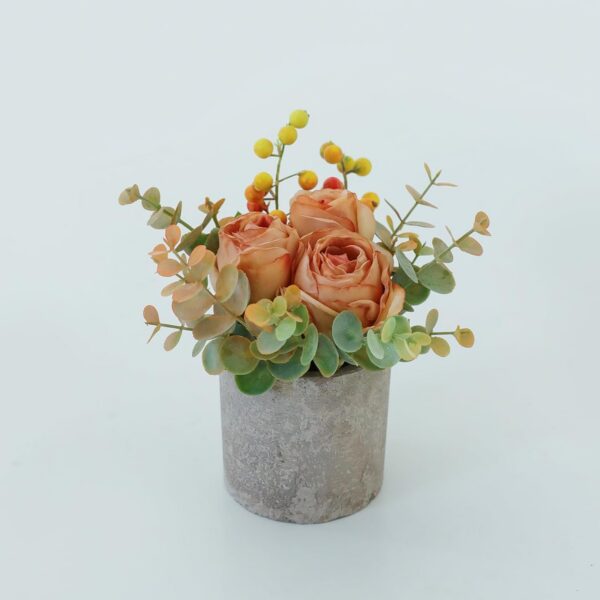 Artificial Flowers Kit with Pot, Combination of Fake Silk Orange Roses and Greenery,Small Plant Potted Decor for Offices,Bookshelf,Bedroom, Living Room,Party,Wedding Decorations…