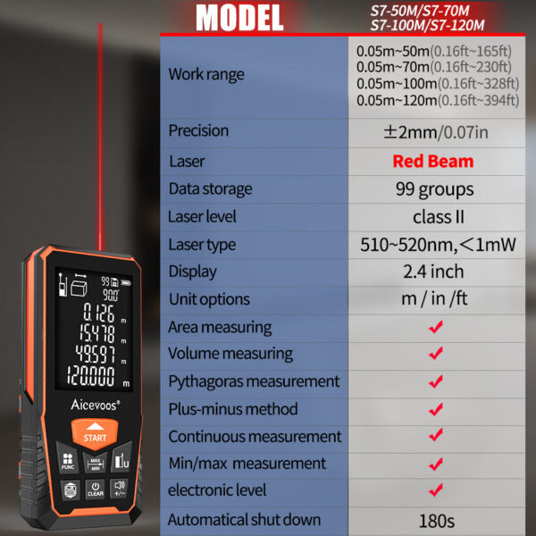 Aicevoos Digital Rangefinder 50M 70M 100M 120M Distance Meter Trena Laser Tape Measure Roulette Range Finder