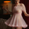 Kawaii Lace Nightdress Lingerie Pajamas Set for Women Off-Shoulder Tulle Temptation See Through Dress Erotic Cosplay Costumes