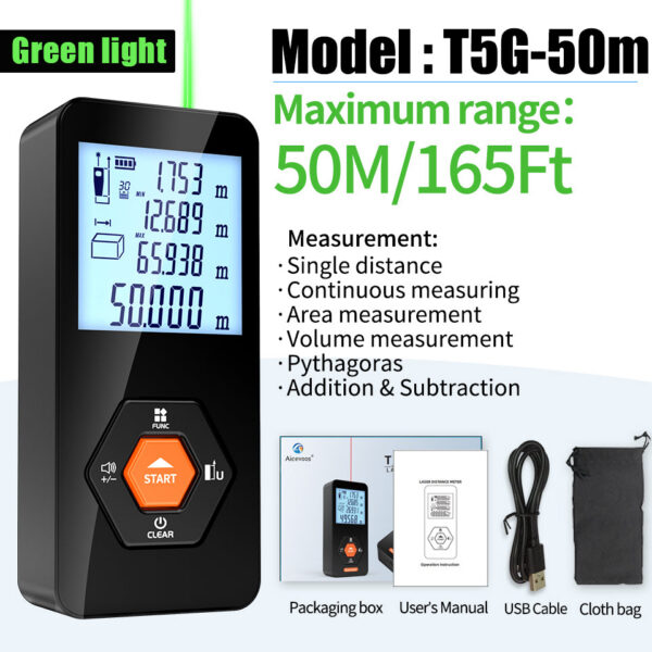 Aicevoos Light Digital Rangefinder 50M70M100M120M Green Beam Distance Meter Trena Laser Tape Measure Roulette
