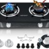 2bc1550f2eae7e41 Propane Stove 2 Burner Gas Stove Auto Ignition 26000 BTU Tempered Glass Propane Burner LPG with CSA Hose for Outdoor Cooking, Emergency