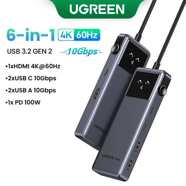2bcb64ef1e90acb7 UGREEN Uno USB C HUB 6-in-1 4K60Hz PD100W 10Gbps USB3.2 Splitter Adapter for Laptop Macbook Pro Air USB Expander Docking Station