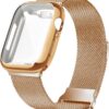 Geoumy Metal Magnetic Bands Compatible for Apple Watch Band 38mm with Case, Stainless Steel Milanese Mesh Loop Replacement Strap Compatible with iWatch Series 8/7/6/5/4/3/2/1 SE Women Men, Rose Gold