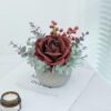 2bdeb7a6dfb6eb4f Artificial Flowers Kit with Pot, Combination of Fake Silk Burgundy Red Roses and Greenery,Small Plant Potted Decor for Offices,Bookshelf,Bedroom, Living Room,Party,Wedding Decorations…