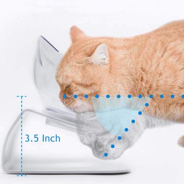 15°Elevated Cat Food Bowls with Silicone Pet Mat, Double Raised Cat Transparent Plastic Bowl with Stand, Stress-Free Suit for Cats and Small Dogs, Anti Vomiting cat Bowl, Cute Cat Face Bowl