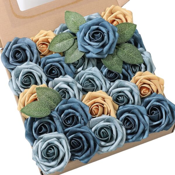 YYHUAWU Artificial Flowers Combo Box Set Gradient Color Flower Leaf with Stems for DIY Wedding Bouquets Centerpieces Baby Shower Party Home Decorations Peach