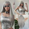 2c5278c4af97c858 FERRE Black Pink Ombre Synthetic Cosplay Long Straight Layered Wigs with Bangs for Women Heat Resistant Fake Hair