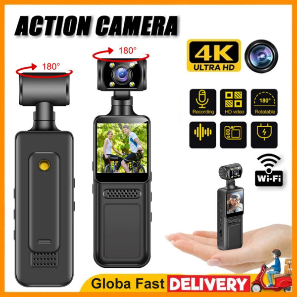 2c5a68baf42b3058 Portable 4K Ultra HD Action Mini Camera 180Rotatable Vlog WiFi Lens Sports Camera Infrared Night Vision Sports DV Bicycle Driver