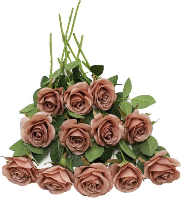 Artificial Rose Flower Dusty Rose Flower Silk Flowers 12 pcs with Long Stem Silk Roses Bouquet for Wedding Bridal Shower Party Home Decoration