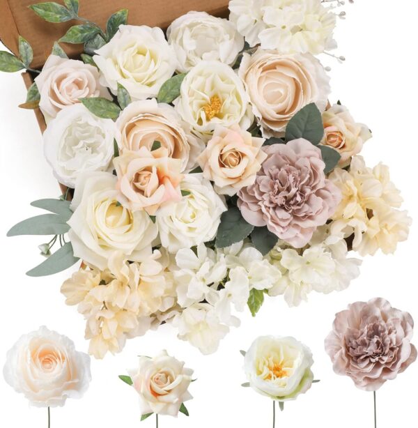 2c5e85090019c764 Floweroyal Artificial Flowers Combo Dusty Blue Flowers Mix Silk Flowers Dahlia Roses with Stems for DIY Wedding Bridal Bouquets, Baby Shower, Floral Arrangement, Table Centerpieces, Home Decorations.