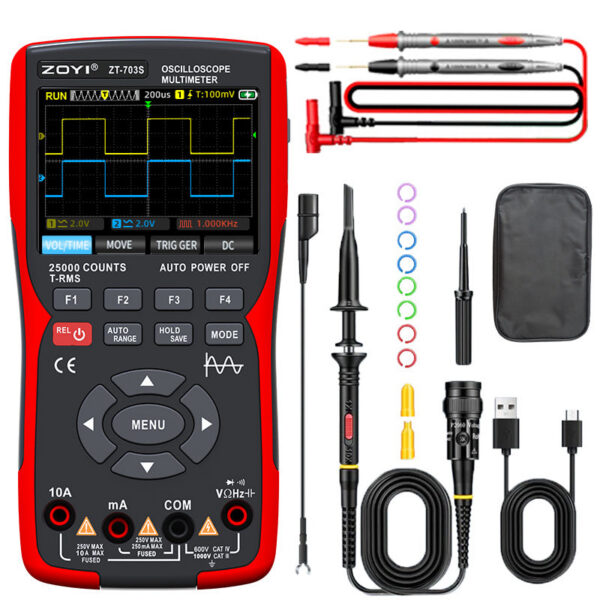 ZOYI ZT703S 3in1 Digital Multimeter 50MHz Bandwidth 280MS Rate PC Waveform Data Storage Dual Oscilloscope Signal Generator