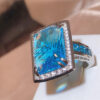 NEW Exaggerated Rectangle Ocean Blue Topaz Sapphire Full Diamond Couple Ring for Women Sier-Plated Engagement Bridal Jewelry