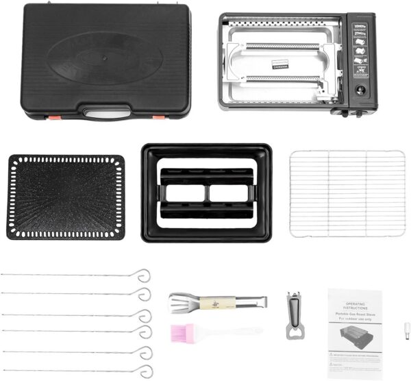 LENDISIY Tragbarer Gasgrill Camping, Tischgrill Gas, Outdoor Gaskocher mit Backblech and Grillnetz, für Camping, Reisen, Trekking und Kochen im Freien