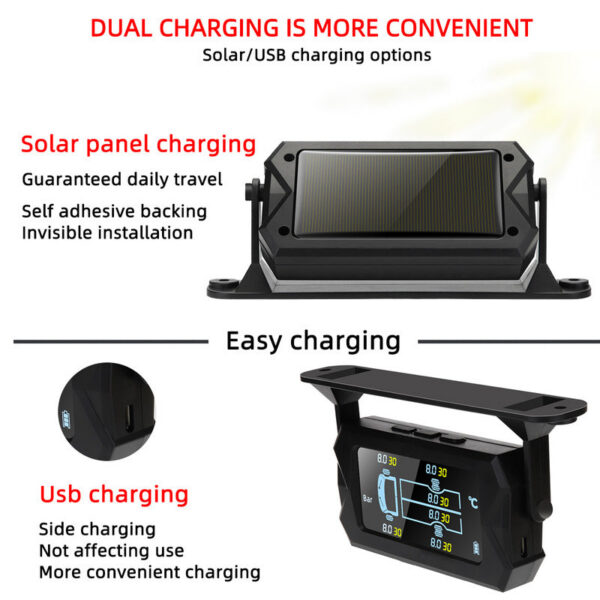 2c9e2cbfb6531c05 Car RV Truck TPMS Tire Pressure Monitoring System Wireless Solar with 6 External Sensors Digital LCD Alarm 0-8bar 0-15bar